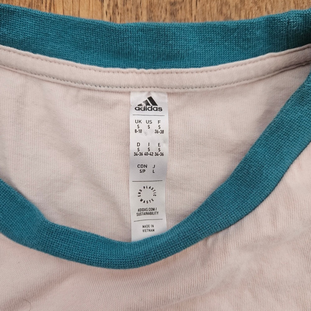 Adidas Boyfriend Tee Women S Pink Blue Essentials Big Logo Loose Fit 90's Style - Picture 5 of 6